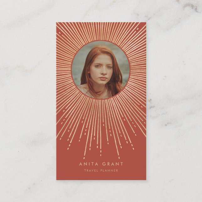 Tarjeta De Visita Terracota & Oro marco de sol arte deco vertical (Anverso)