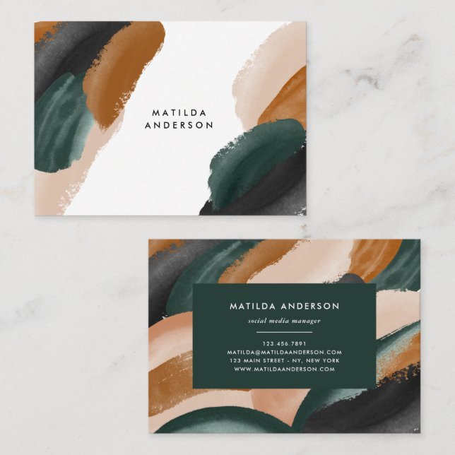Tarjeta De Visita Terracota verde abstracta acuarela moderna (Anverso / Reverso)