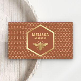 Tarjeta De Visita Terracota y abeja melífera de panal de oro