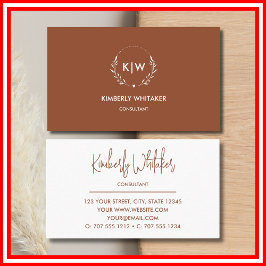 Tarjeta De Visita Terracota y blanco | Monograma de Iniciales Modern