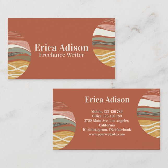 Tarjeta De Visita Terracotta Earth Tone Resumen Moda Boho (Anverso / Reverso)