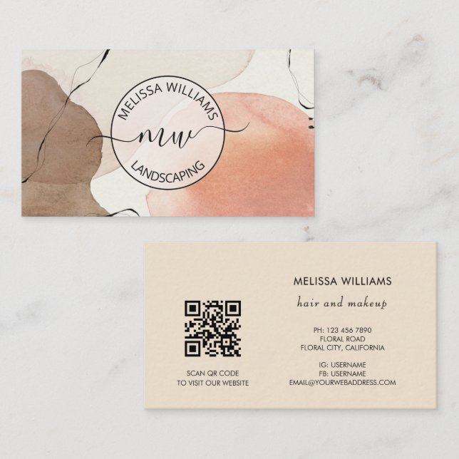 Tarjeta De Visita Terracotta Earthy Tones Watercolor Background Logo (Anverso / Reverso)