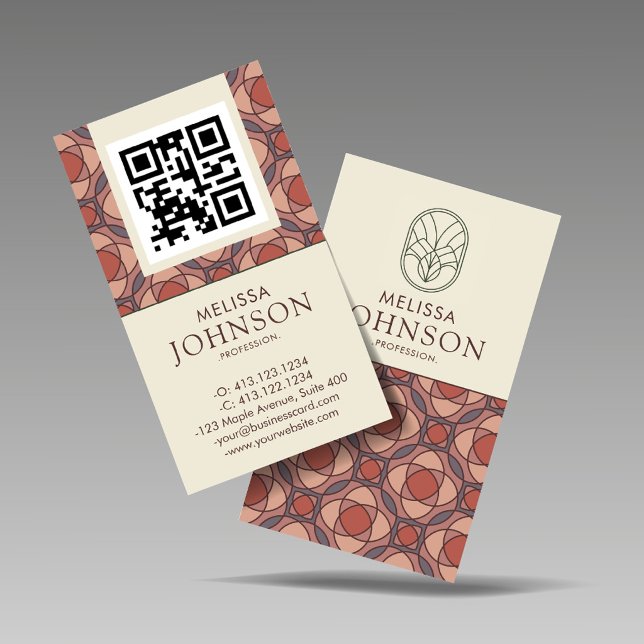 Tarjeta De Visita Terracotta Geometric Vertical QR Business Card (Subido por el creador)