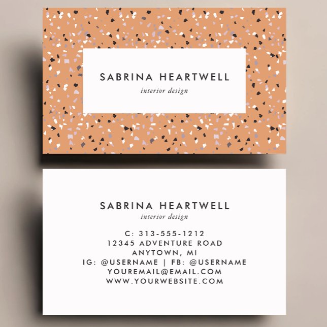 Tarjeta De Visita Terracotta Gray Terrazzo Pattern Interior Design (Subido por el creador)