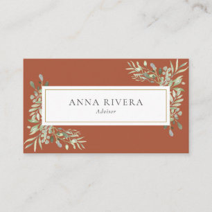 Tarjeta De Visita Terracotta Greenery Gold Geométrico Profesional