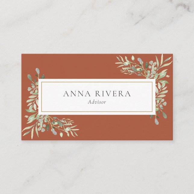 Tarjeta De Visita Terracotta Greenery Gold Geométrico Profesional (Anverso)