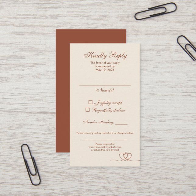 Tarjeta De Visita Terracotta Modern Mix and Match Wedding RSVP Card (Anverso/Reverso In Situ)
