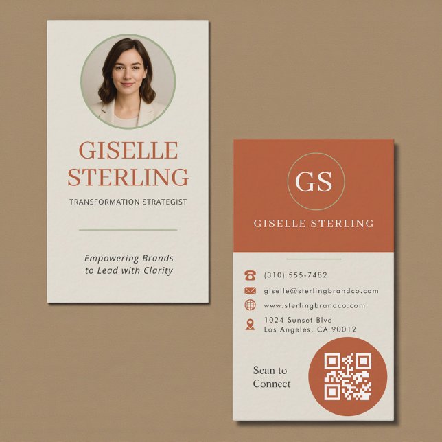 Tarjeta De Visita Terracotta Sage Green Photo QR Code (Subido por el creador)