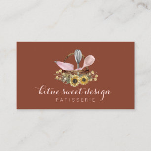 Tarjeta De Visita Terracotta Sunflower Whisk Spoon Chef Bakery