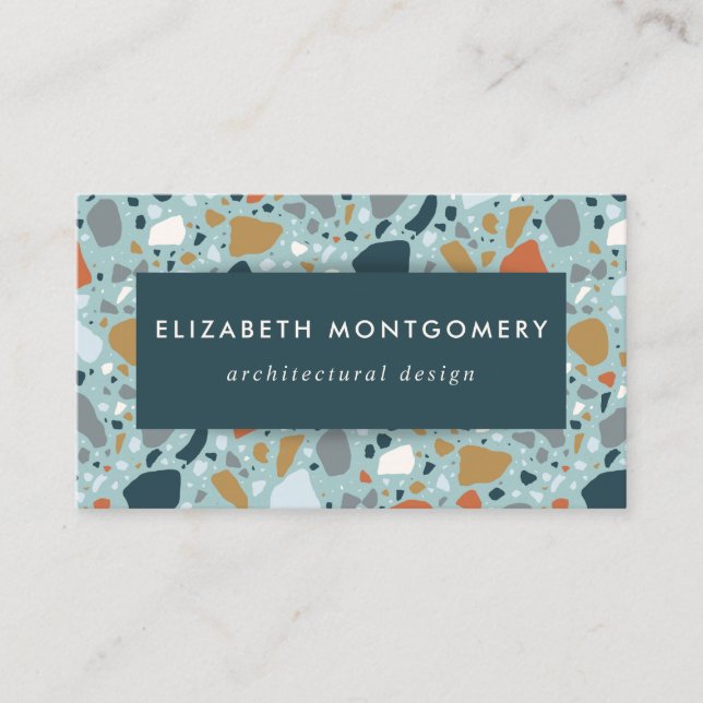 Tarjeta De Visita Terrazzo En Azul (Anverso)