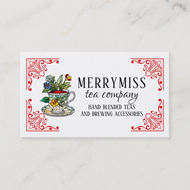 Tarjeta De Visita Tés de té de vidrio manchado con mano (Anverso)