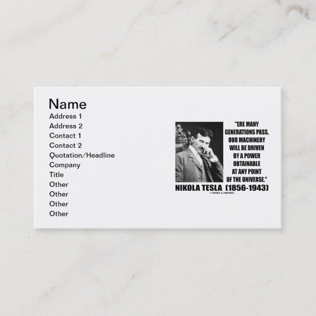 Tarjeta De Visita Tesla nuestro poder conducido maquinaria obtenible (Anverso)