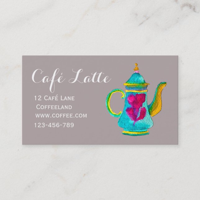 Tarjeta De Visita Tetera de la cafetería moderna (Anverso)