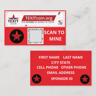 TARJETA DE VISITA TEXIT COIN LOGO OFICIAL QR CODIFICADO FONDO ROJO