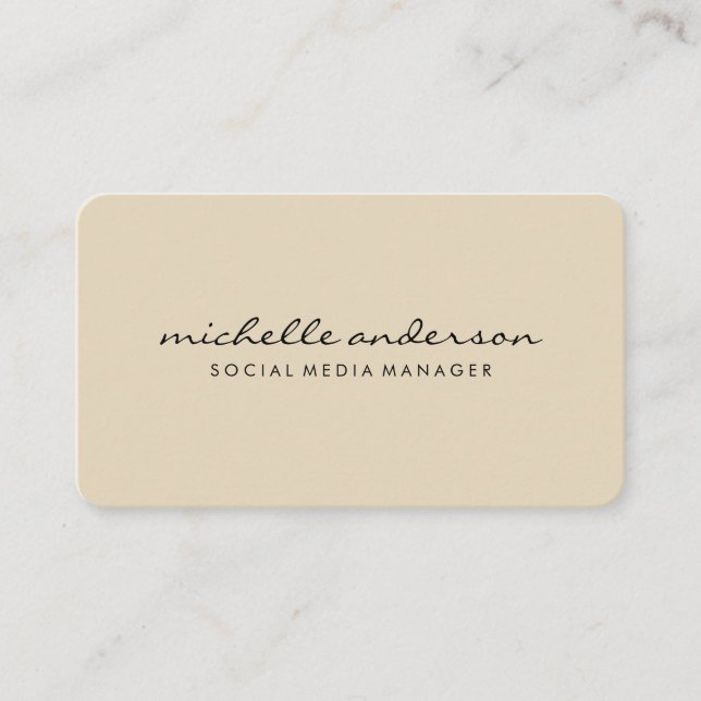 Tarjeta De Visita Texto cursivo minimalista beige (Anverso)
