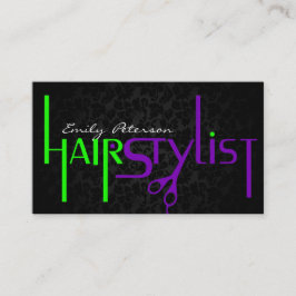 Tarjeta De Visita Texto de estilo de pelo verde negro y púrpura