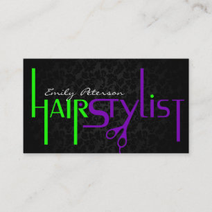 Tarjeta De Visita Texto de estilo de pelo verde negro y púrpura