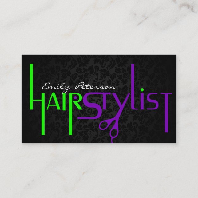 Tarjeta De Visita Texto de estilo de pelo verde negro y púrpura