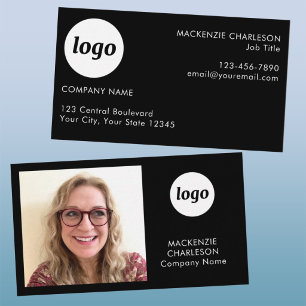 Tarjeta De Visita Texto de Logo de Foto Simple Negro