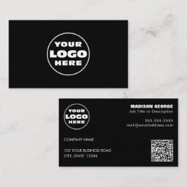 Tarjeta De Visita Texto de logotipo simple y código QR Negro