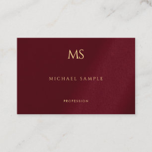 Tarjeta De Visita Texto de Monograma Dorado Plantilla Bordeaux Elega