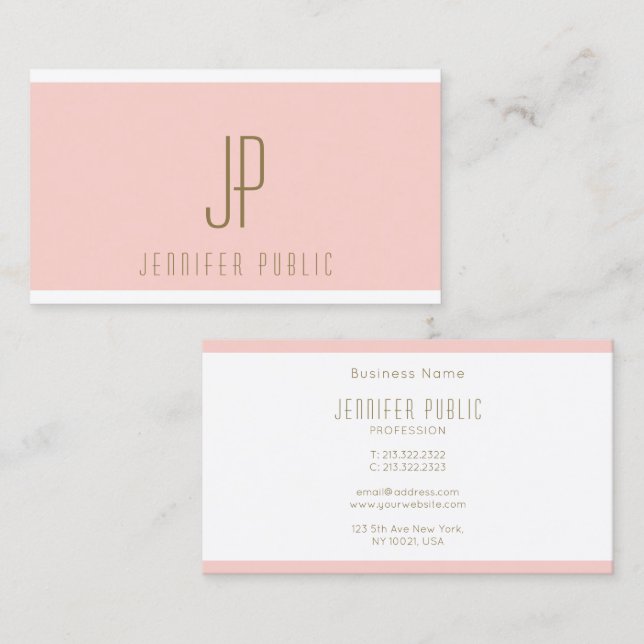 Tarjeta De Visita Texto de oro personalizado Monograma moderno rosa  (Anverso / Reverso)