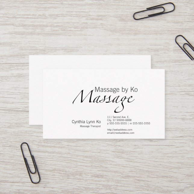 Tarjeta De Visita Texto del masaje (Anverso/Reverso In Situ)