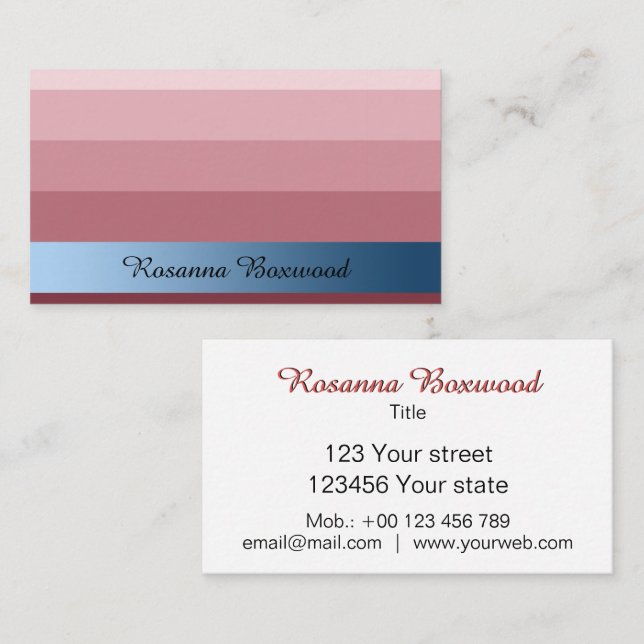 Tarjeta De Visita Texto del Personalizado de la pancarta azul Rosa d (Anverso / Reverso)