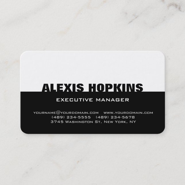 Tarjeta De Visita Texto en negrita Negro Blanco Estilo profesional m (Anverso)