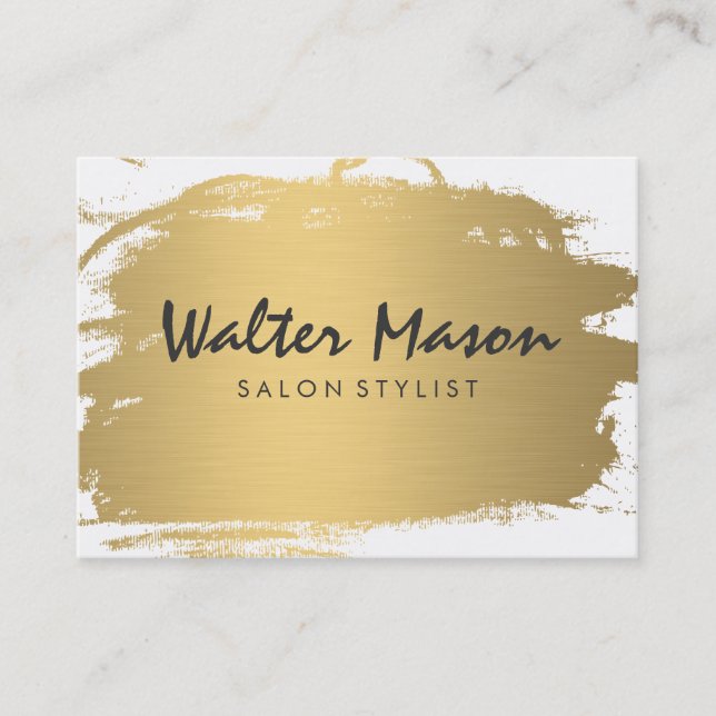 Tarjeta De Visita Texto moderno dorado Luxe cepillado (Anverso)
