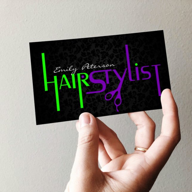 Tarjeta De Visita Texto negrita Black Green And Purple Hair Stylist (Subido por el creador)