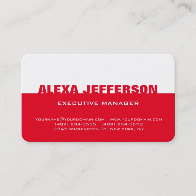 Tarjeta De Visita Texto negrita rojo blanco estilo profesional moder (Anverso)