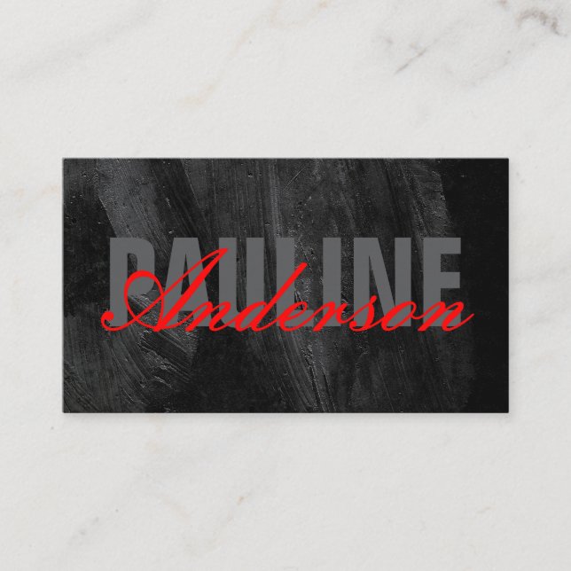 Tarjeta De Visita Texto negrita y pendiente | Textura negra (Anverso)