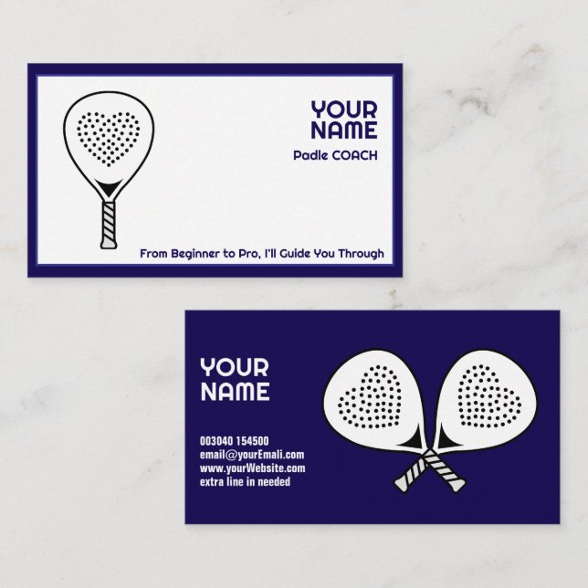 Tarjeta De Visita 🎾 texto Personalizado, entrenador Padel (Anverso / Reverso)