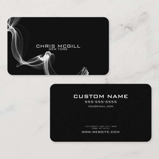 Tarjeta De Visita TEXTO personalizado - Humo negro brillante Minimal (Anverso / Reverso)
