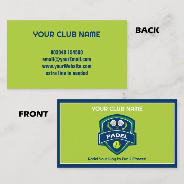 Tarjeta De Visita 🎾 texto Personalizado, Padel Club (🎾 Custom text, Padel Club Business Card)