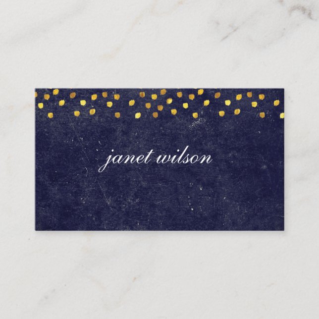 Tarjeta De Visita textura azul moda con patrón de manchas doradas (Anverso)