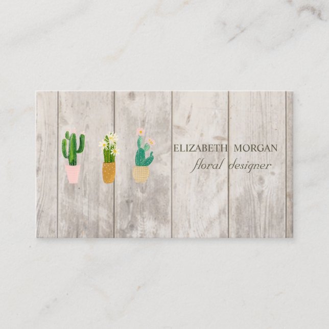 Tarjeta De Visita Textura Cactus Profesional Plantada De Madera (Anverso)