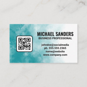 Tarjeta De Visita Textura de acuarela verde azul   Código QR