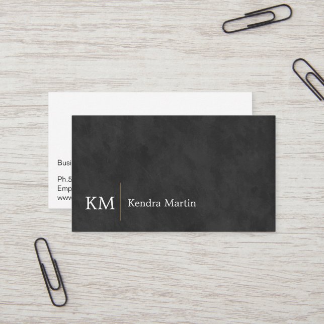 Tarjeta De Visita Textura de brillo negro | Iniciales (Anverso/Reverso In Situ)