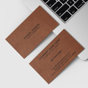 Tarjeta De Visita Textura de cuero marrón con texto personalizado