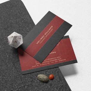 Tarjeta De Visita Textura de cuero rojo y negro con costuras
