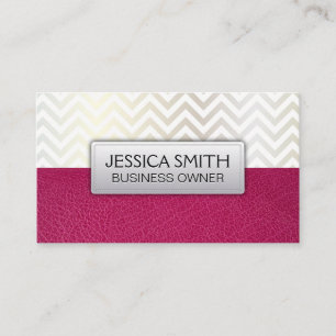 Tarjeta De Visita Textura de cuero rosa caliente Chevron contemporán