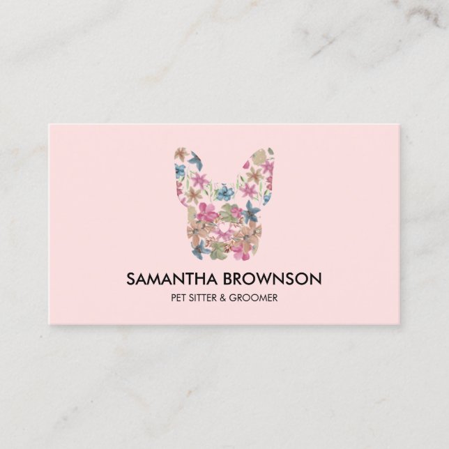 Tarjeta De Visita Textura de flor rosa Bulldog Mascota francés senta (Anverso)