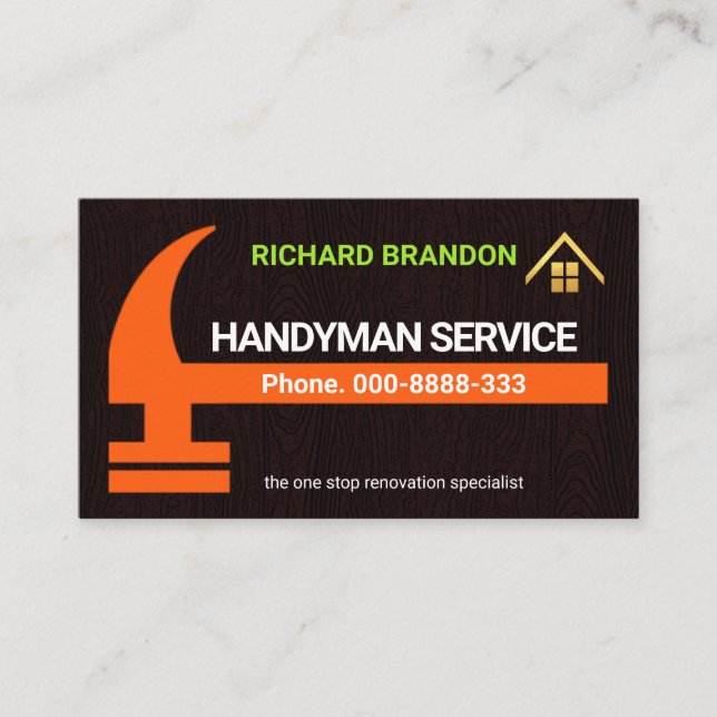 Tarjeta De Visita Textura de madera de martillo marrón grande (Anverso)