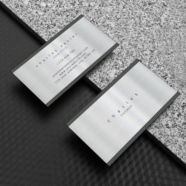 Tarjeta De Visita Textura inoxidable cepillada Metalizado de plata b (Subido por el creador)