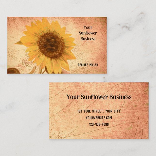 Tarjeta De Visita Textura marrón amarilla gigante de girasol Sepia (Anverso / Reverso)