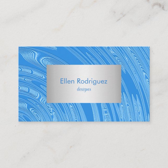 Tarjeta De Visita textura metálica de plata azul abstracta (Anverso)