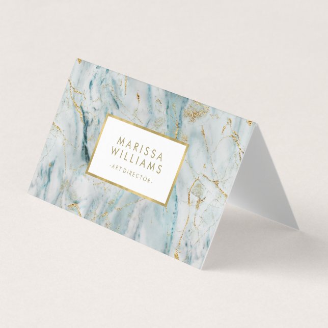 Tarjeta De Visita Textura moderna del mármol del azul y del oro (Anverso)