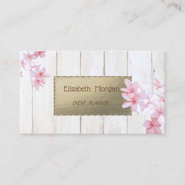 Tarjeta De Visita Textura Proffesional Elegante De Madera, Flores (Anverso)